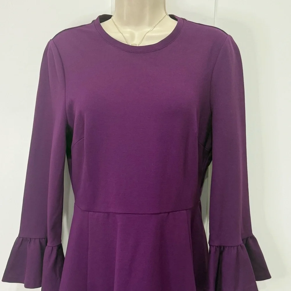 Kate Spade Ruffle Sleeve Ponte Dress Skater Purple Medium Preppy Cocktail Party